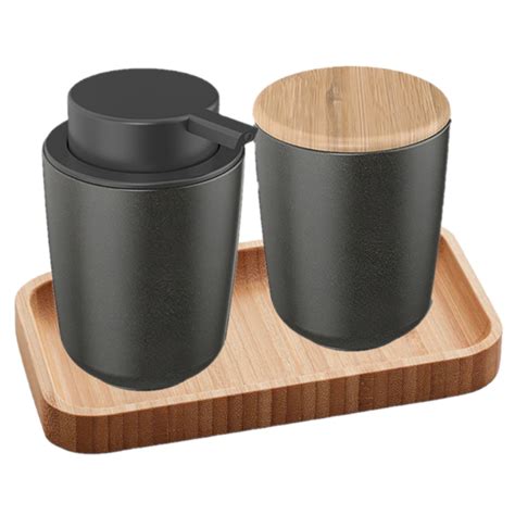 Kit Para Banheiro Lavabo Pe As Bandeja De Bambu Dispenser