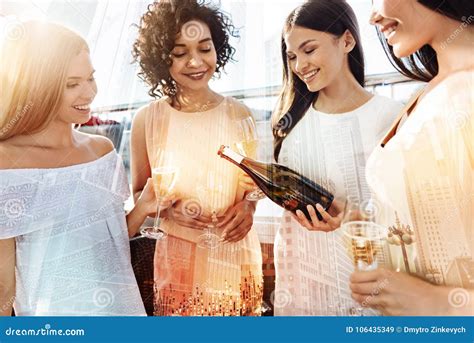 Positive Joyful Women Enjoying Their Drink Stock Image Image Of