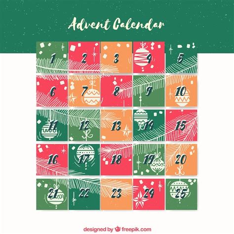 Free Vector Watercolour Advent Calendar In Orange Red And Green