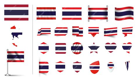 Premium Vector Set Of Thailand Flag Flat Icon Set Vector Illustration