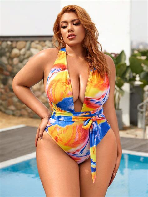 Shein Swim Sxy Plus Size Tie Dye Wrapped One Piece Swimsuit Carnival