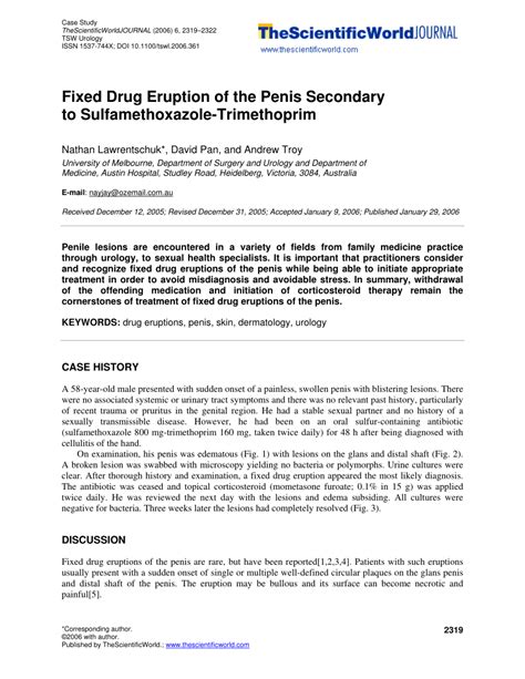 Pdf Fixed Drug Eruption Of The Penis Secondary To Sulfamethoxazole Trimethoprim