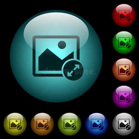 Resize Image Large Icons In Color Illuminated Glass Buttons Stock