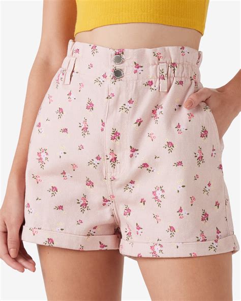 Riachuelo Short Jeans Color Feminino Clochard Floral Rosa Jeanseria