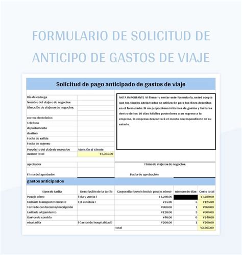 Plantilla De Formato Excel Formulario De Solicitud De Anticipo De