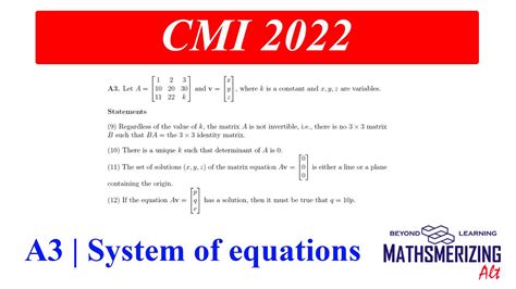 CMI 2022 A3 System Of Equations Chennai Mathematical Institute