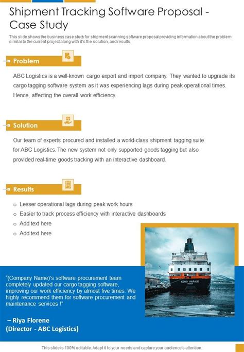 Shipment Tracking Software Proposal Case Study One Pager Sample Example