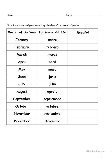 Months of the Year in Spanish - English ESL Worksheets for distance learning and physical ...