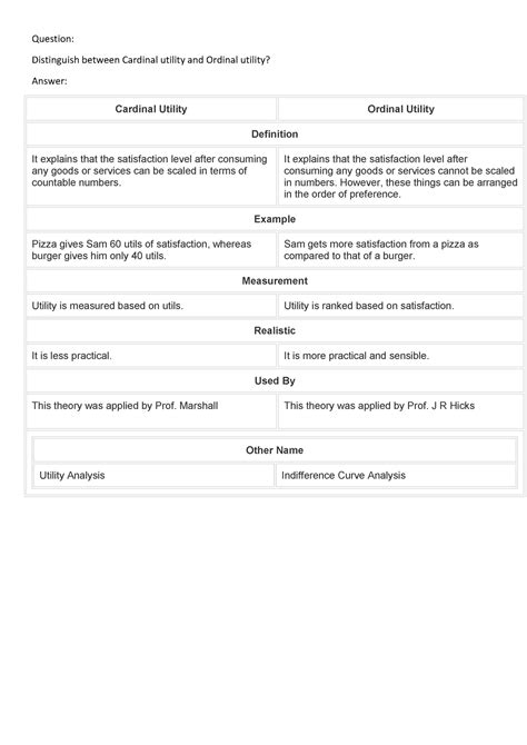 Cardinal Utility And Ordinal Utility Question Distinguish Between