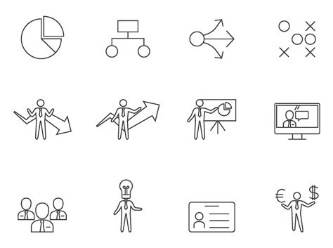 business icons  thin outlines illustration  vector art