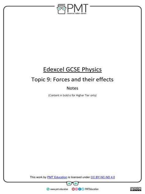 Edexcel Gcse Physics Topic 9 Forces And Their Effects Pdf Force