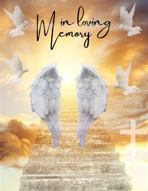 In Loving Memory Background With Wings Clouds Stairs Doves Etsy Canada