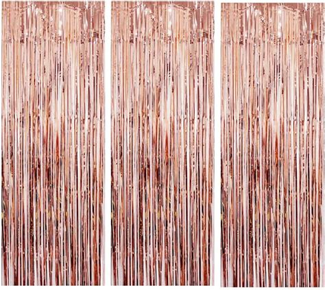 2pcs 3 2ft X 6 5ft Foil Curtain Decorations Rose Gold Tinsel Foil