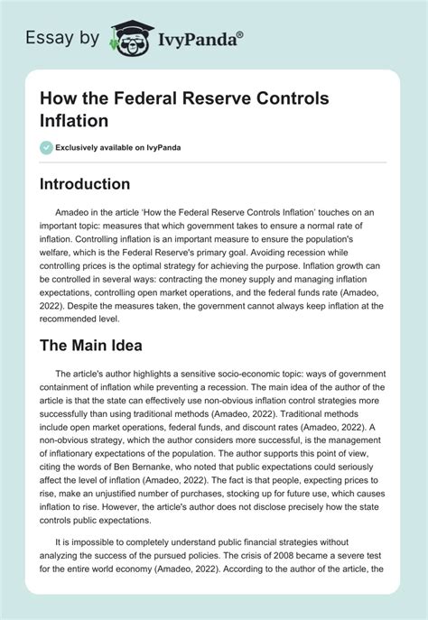 How The Federal Reserve Controls Inflation Words Essay Example