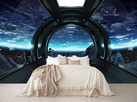 Reyhui 3D Spaceship Wall Mural Wallpaper Universe Large Wallpaper for Kids Bedroom Living Room ...