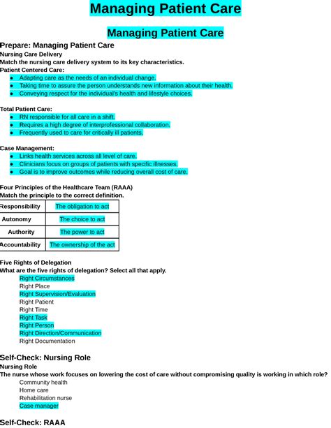 NR 226 Fundamentals Patient Care Week 2 Concepts Managing Patient