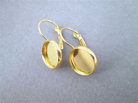 Mm Leverback Bezel Earrings Gold Plated Pick Your Amount Etsy