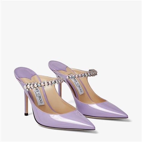 BING 100 Wisteria Patent Leather Mules With Crystal Strap Winter