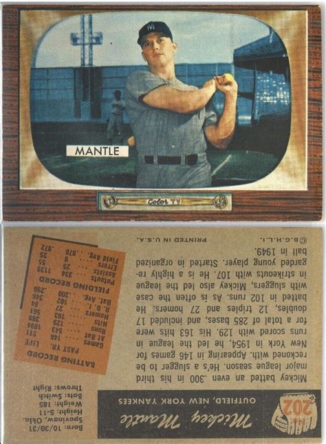 1955 Bowman Mickey Mantle 202 Great Condition Grade Worthy EBay