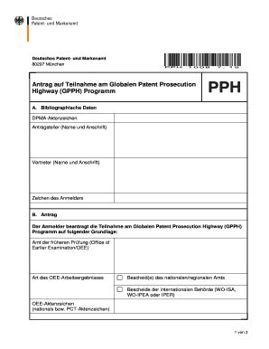 Ausfüllbar Online dpma Antrag auf Teilnahme am Globalen Patent