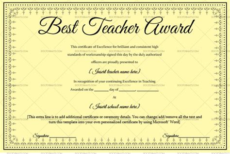 Best Teacher Award Certificate Pretty Black 1243 In Simple Best