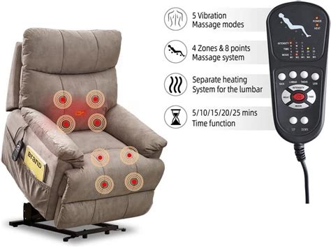 Silla reclinable grande con elevación eléctrica con masaje y calor