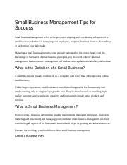 Small Business Management Tips For Success Docx Small Business