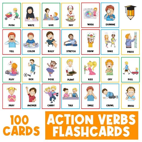 Action Verbs Flashcards Vocabulary Parts Of Speech Etsy