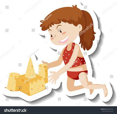 Girl Building Sand Castle Cartoon Character Stock Vector Royalty Free