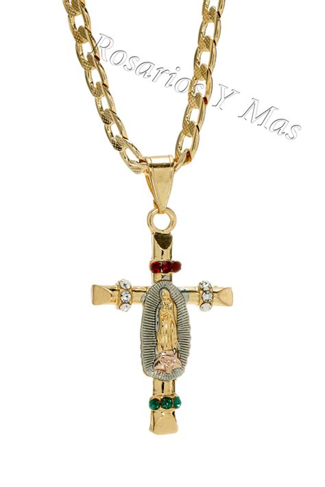 24k Gold Filled Our Lady Of Guadalupe Cross With Necklace Virgen De