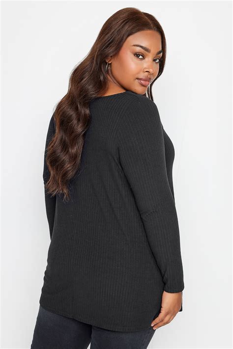 Yours Curve Black Twist Front Ribbed Swing Top Yours Clothing