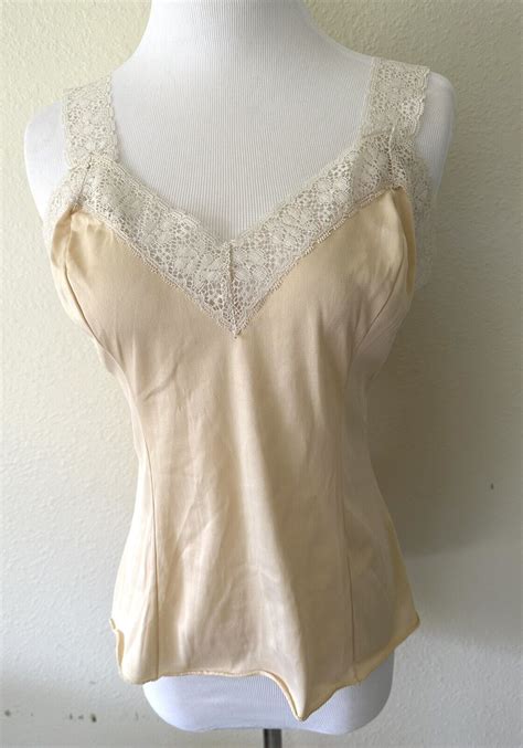 Vintage Lingerie 1980s Komar Nylon Lace Camisole Beig… Gem