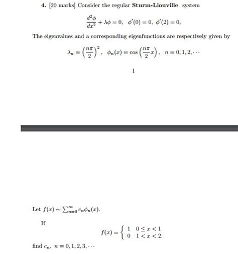 Solved 4 20 Marks Consider The Regular Sturm Liouville Chegg