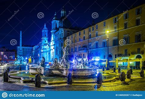 Night View Over Piazza Navona In Romeimage Editorial Photography