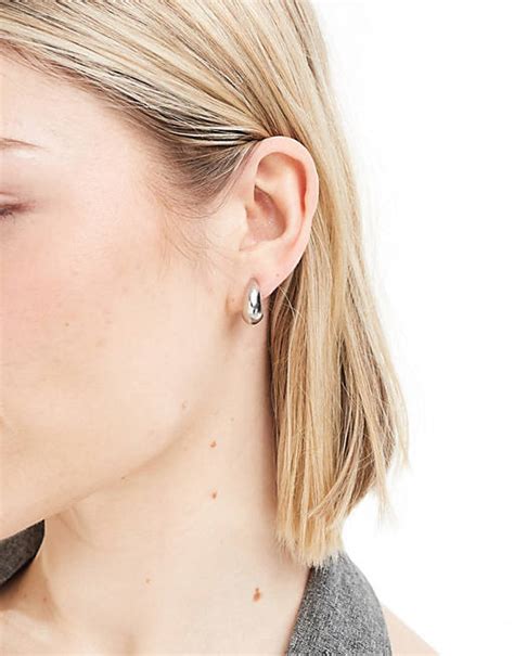 Designb London Minimal Chunky Hoop Earrings In Silver Asos