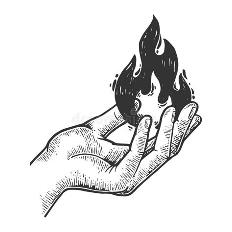 Hand Holding Fire Drawing