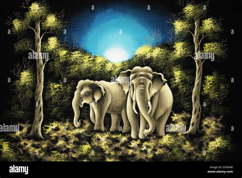 Elephant Artwork In Typical Sri Lankan Style Stock Photo - Alamy