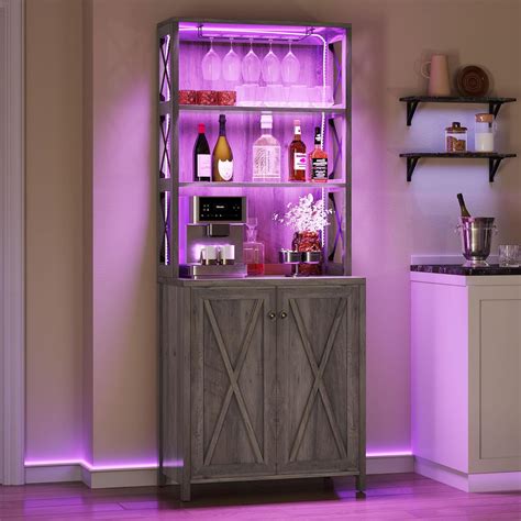 YITAHOME Bar Cabinets With LED Light Coffee Bar Liquor Cabinet With