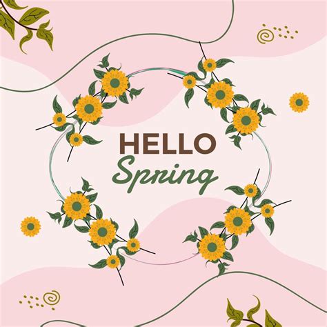 Spring Floral Frame Hello Spring Banner Spring Social Media Post