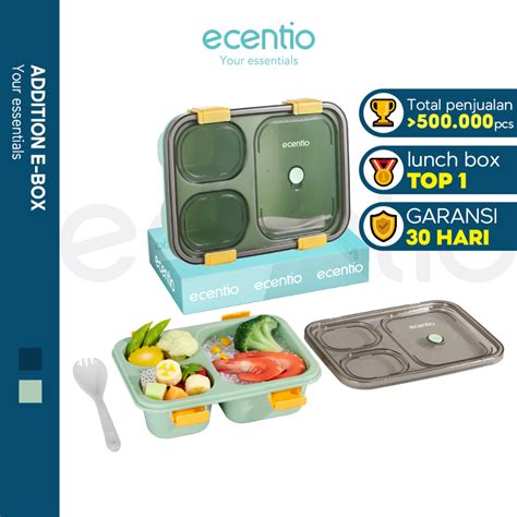 Jual Ecentio Kotak Bekal Lunch Box Tempat Makan Anti Tumpah 3 GRID