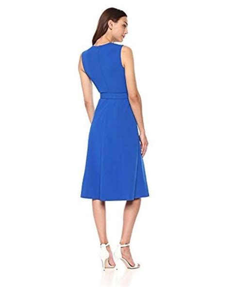 Calvin Klein Sleeveless Belted Fit And Flare Dress In Regatta Blue Lyst