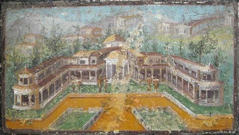 Fresco Of An Idyllic Roman Villa Pompeii Ancient Roman Art Painting