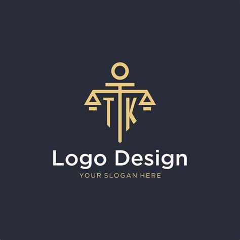 Tk Initial Monogram Logo With Scale And Pillar Style Design