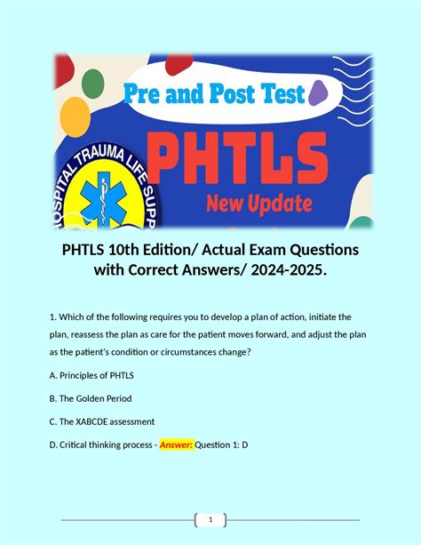 Phtls 10th Edition Actual Exam Questions With Correct Answers 2024