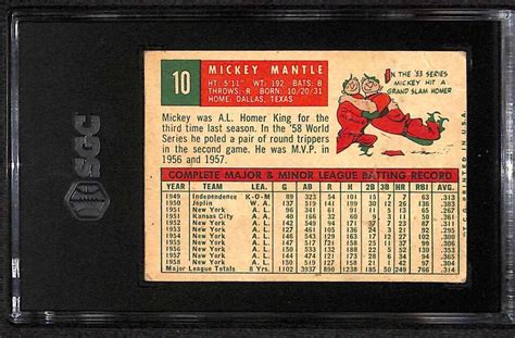 1959 Topps 10 Mickey Mantle HOF SGC A Authentic C89485 EBay