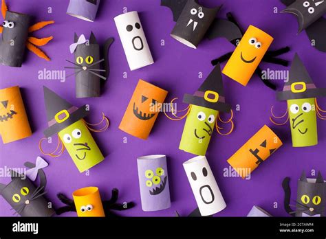 Halloween and decoration concept - monsters from toilet paper roll tube ...