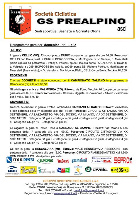 Besnate Varese Il GS Prealpino domenica 11 luglio 2021 gareggerà