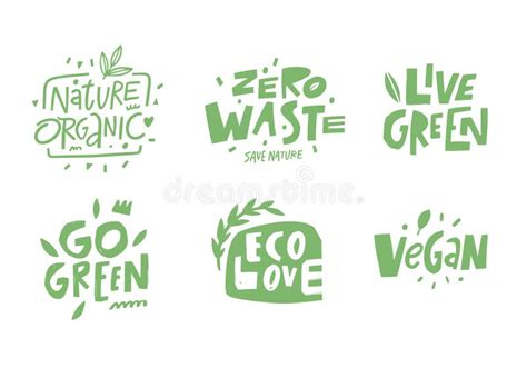 Organic Eco Natural Phrases Lettering Set Stock Vector