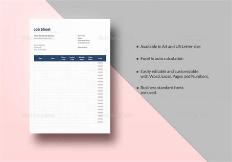 Free Sample Job Sheet Templates In Pdf