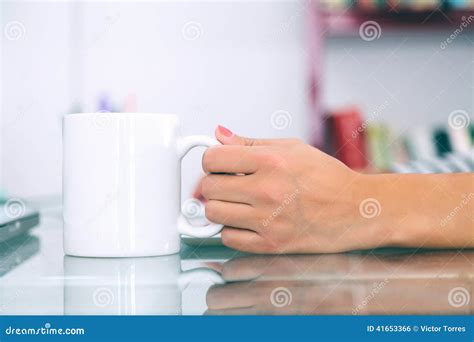 Woman Hand Holding A White Cup Stock Photo Image Of Drink Computer